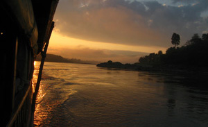 Slow boat on Mekong river in northern Laos